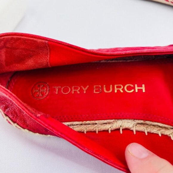 Tory Burch T-monogram Espadrille Flat Size 11  In Red Leather - Picture 7 of 11